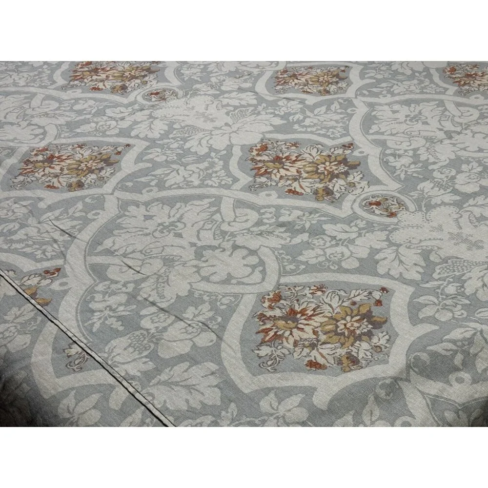 Pottery Barn Camilla Beige Linen Cotton Floral Medallion Full/Queen Duvet Cover